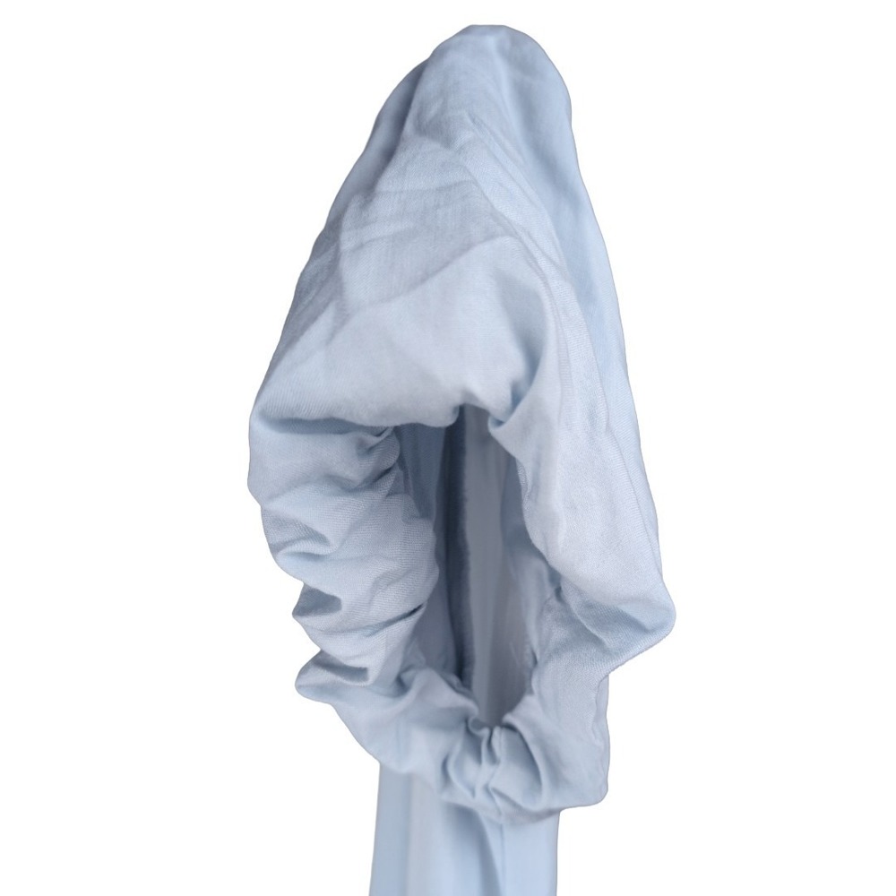 Puff Sleeve Blue Knee Length Tiered Shirt Dress Pockets Tencel Med Cottagecore - Picture 3 of 4